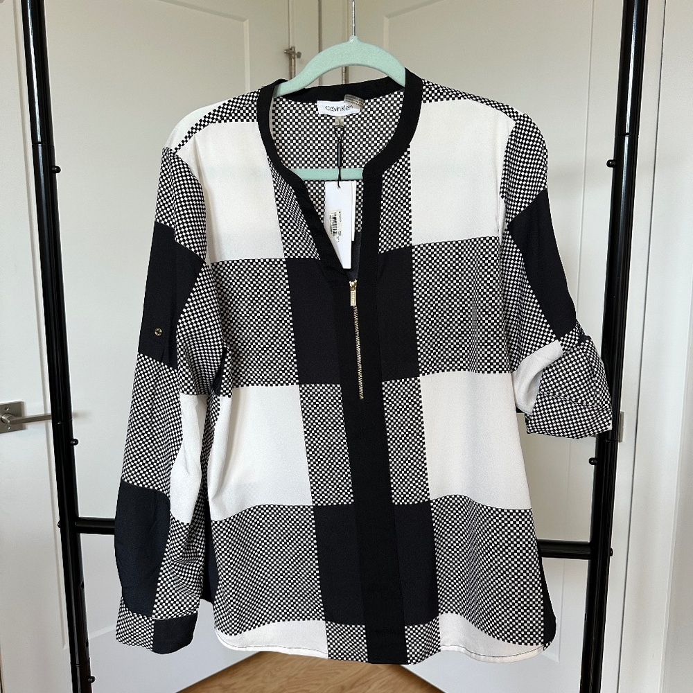 NWT Calvin Klein Black & White Top - Checker board Design